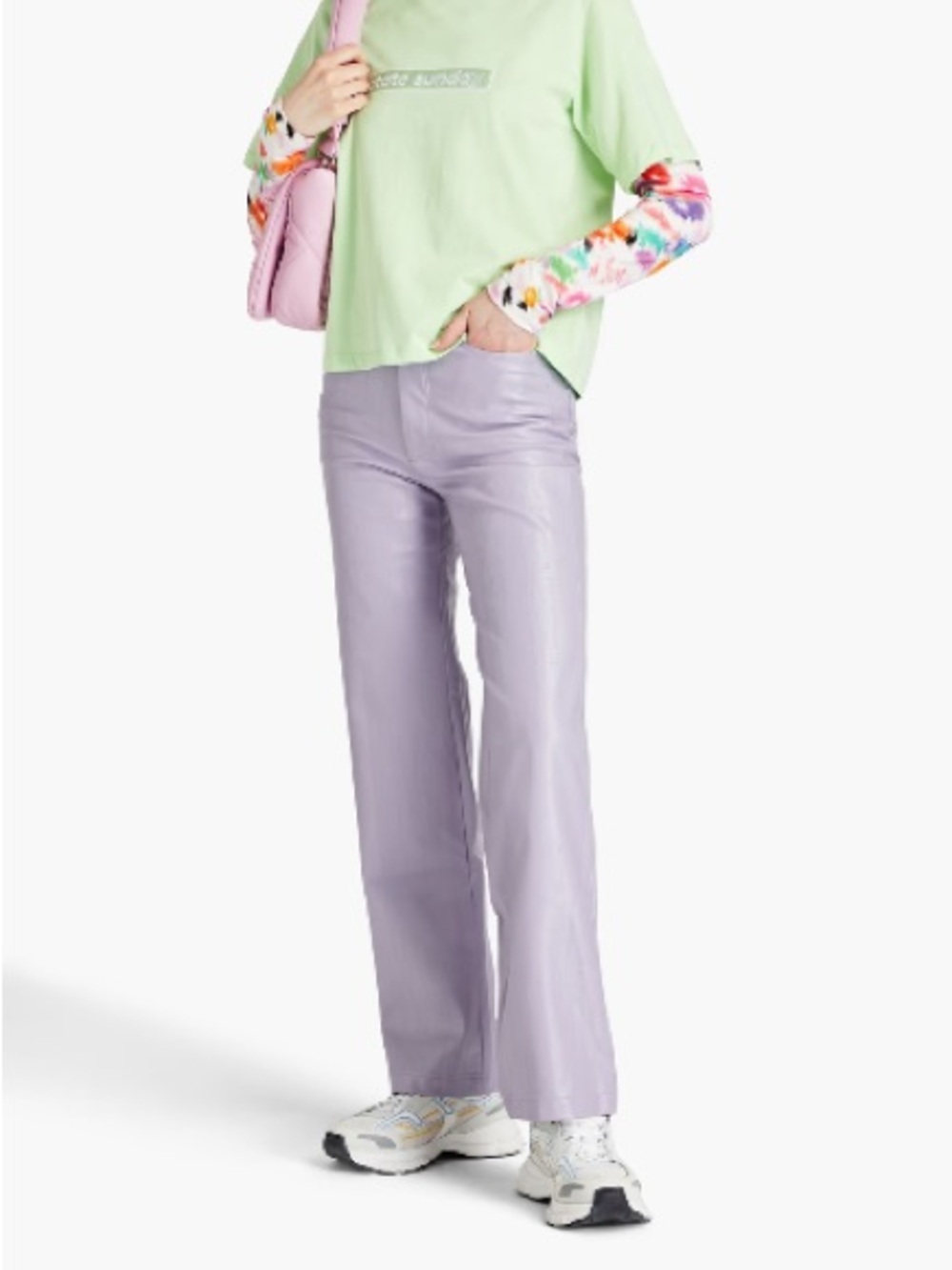 ROTATE Birger Christensen Rotie Faux Leather Straight-Leg Lavender Pants
